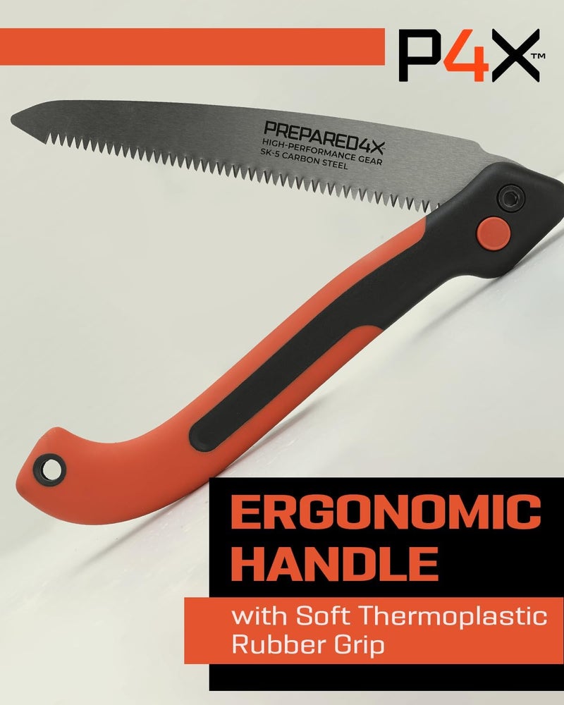 PREPARED4X Folding Saw - 8.5" Camping Saw for wood cutting -Heavy Duty, Lightweight SK-5 Steel Blade with Safety Lock, Ergonomic Non-Slip Grip - Image 4
